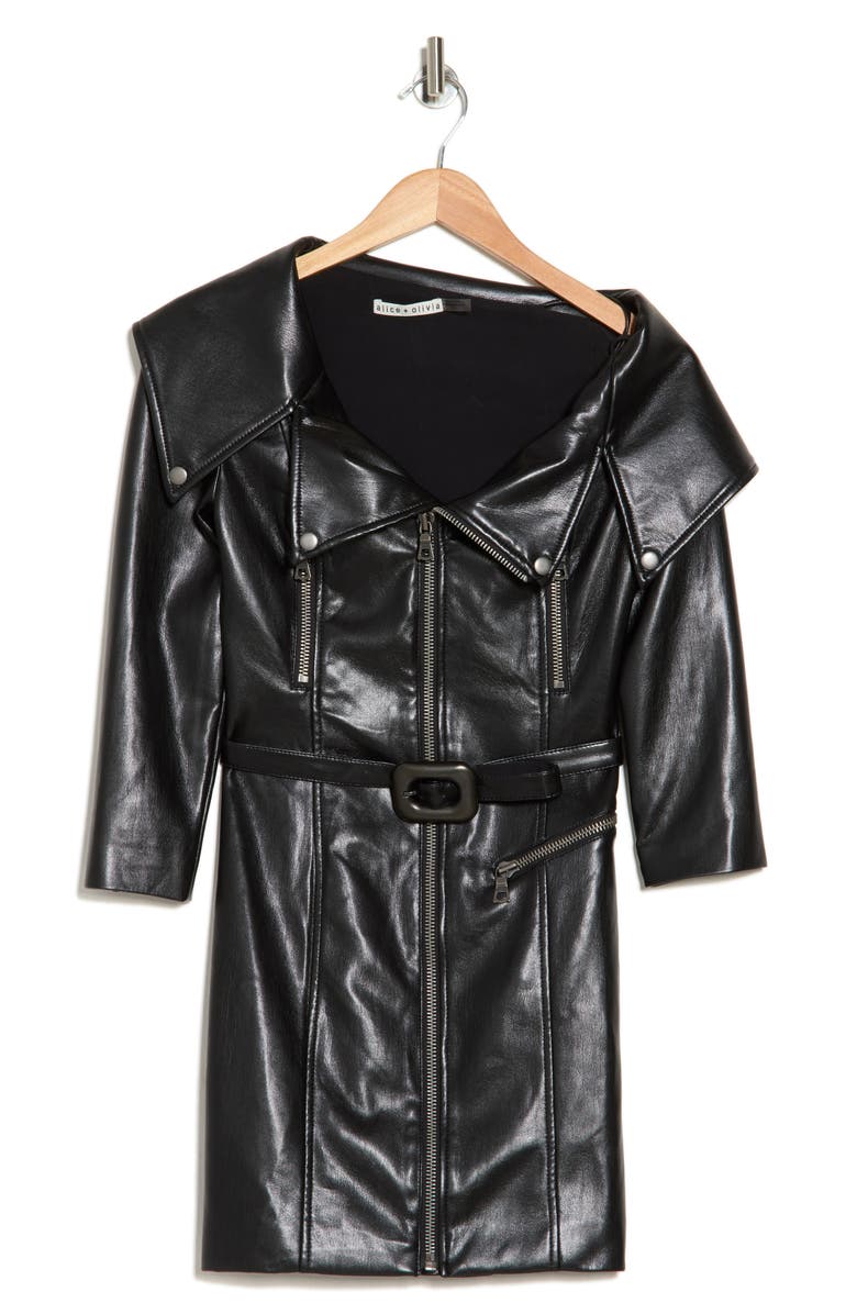 Alice + Olivia Miara Asymmetric Faux Leather Dress, Alternate, color, 