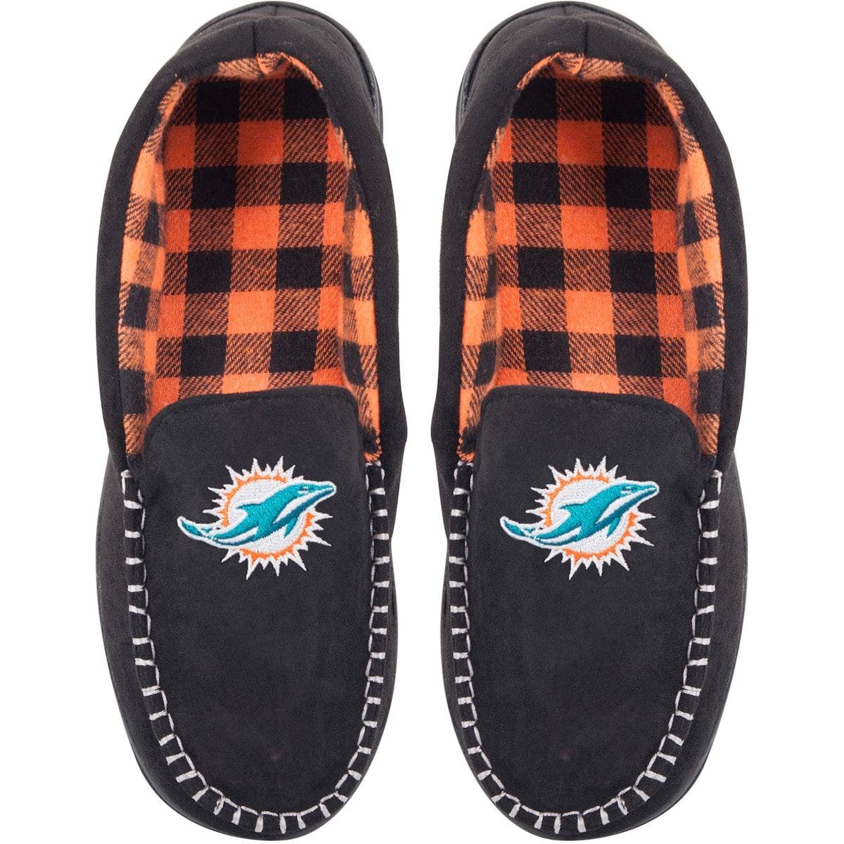 FOCO Men's FOCO Miami Dolphins Team Logo Flannel Moccasin Slippers, Main, color, 