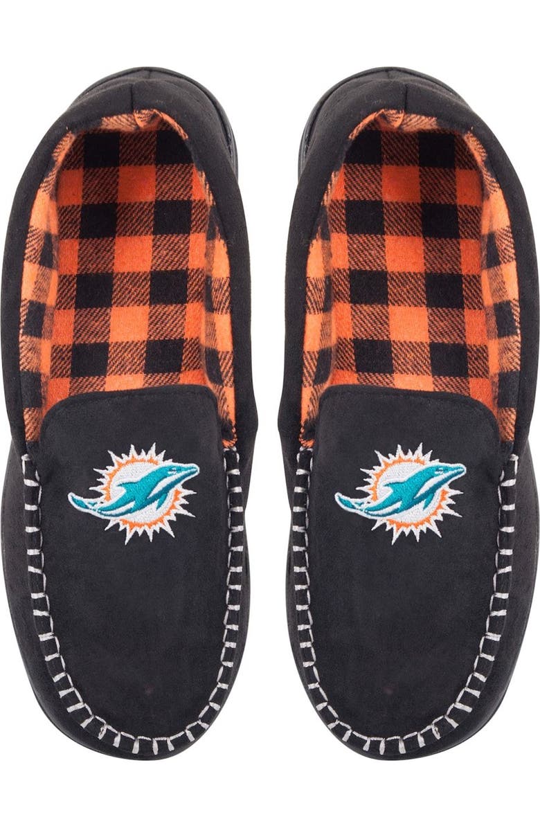 FOCO Men's FOCO Miami Dolphins Team Logo Flannel Moccasin Slippers, Main, color,