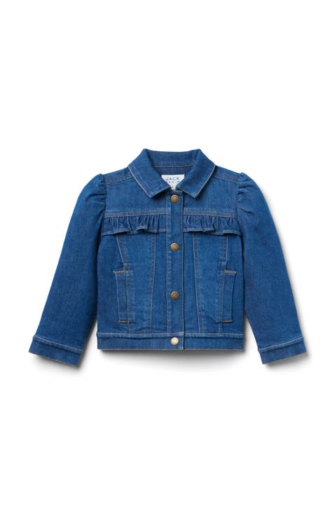 Denim Puff Sleeve Jacket In Medium Wash (Toddler)