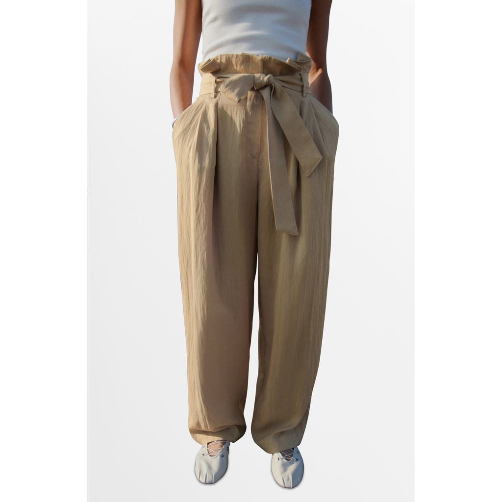 Mango Paperbag Trousers In Neutral