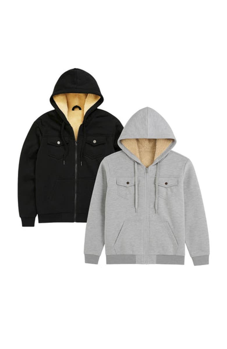 BenBen 2 Pack Mens Heavyweight Fur Lined Zip Hoodie Jacket, Main, color, Black/Grey