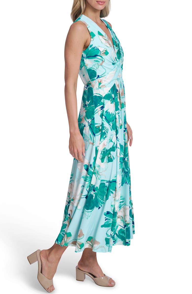 Calvin Klein Twist and Drape Maxi Dress, Alternate, color, Seaspray/ Petrol Multi