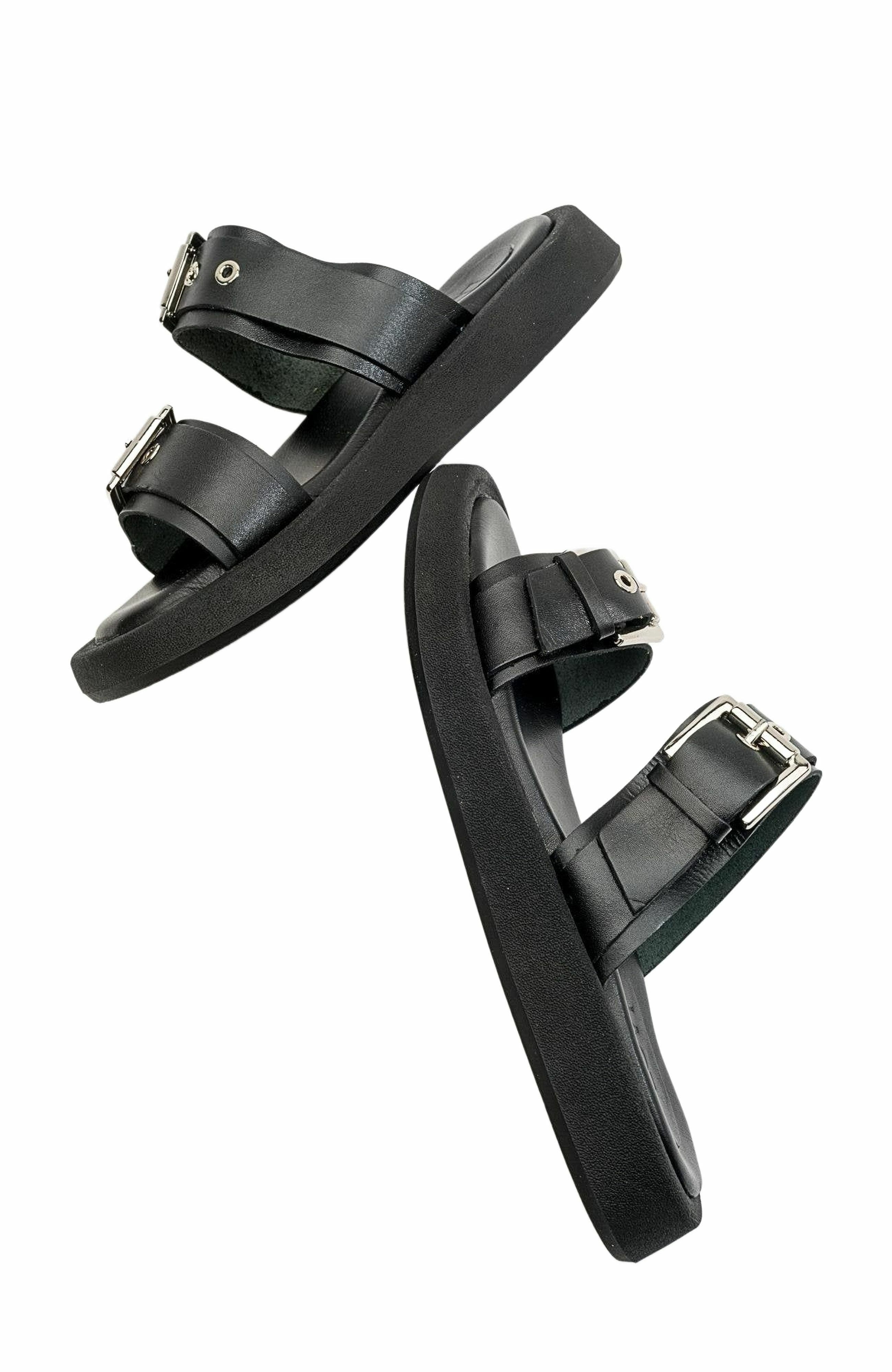 Forever & Always Shoes Finezza Leather Two-Strap Sandal, Alternate, color, Black Leather