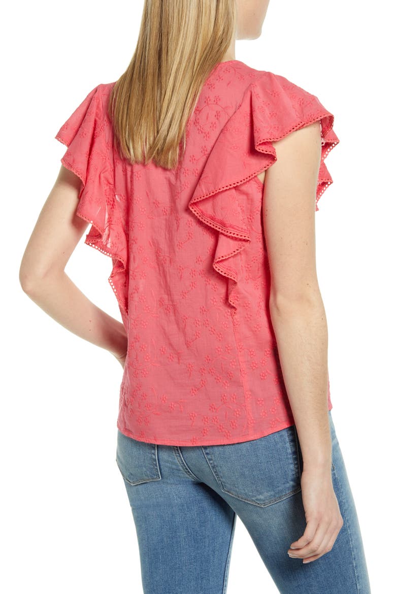 Embroidered Ruffle Top, Alternate, color, RED CHATEAUX
