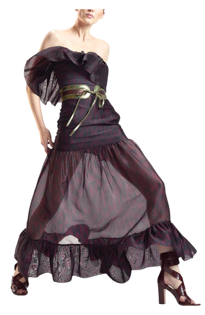 Cynthia Rowley Organza Midi Skirt, Alternate, color, Black/Burgundy