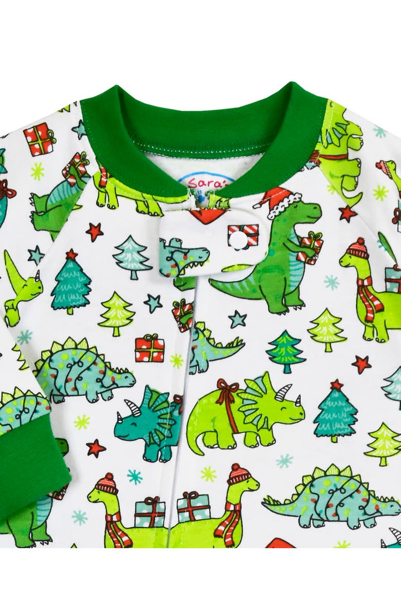 Sara’s Prints Loose Fit Cozy Zip Up Footed Pajama, Alternate, color, Christmas Dinos