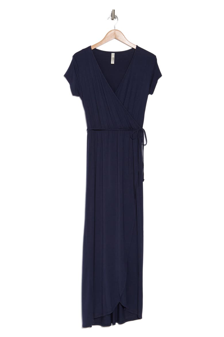 Cap Sleeve Faux Wrap Jersey Maxi Dress, Alternate, color, MIDNIGHT BLUE