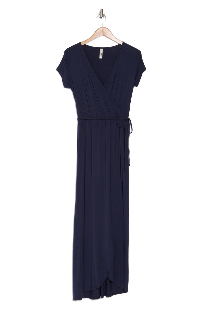 Loveappella Cap Sleeve Faux Wrap Jersey Maxi Dress, Alternate, color, Midnight Blue