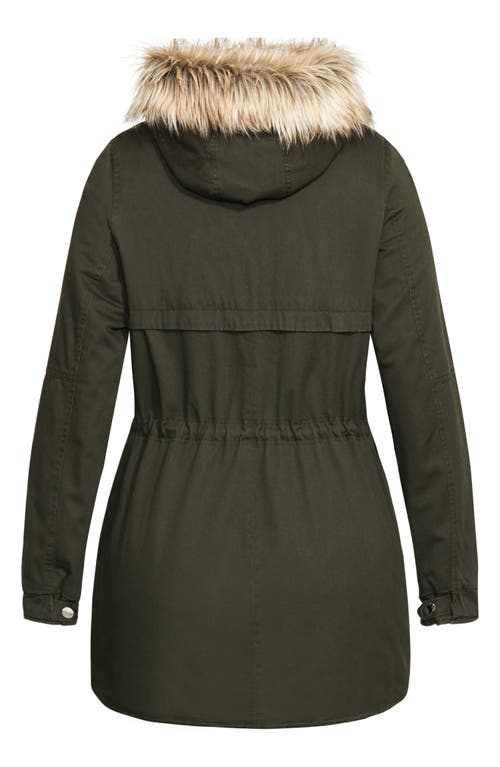 City Chic Explorer Parka With Faux Shearling Lining In Green
