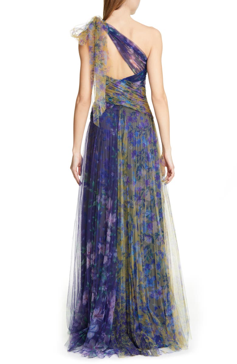 Marchesa Notte One-Shoulder Floral Tulle Gown, Alternate, color,
