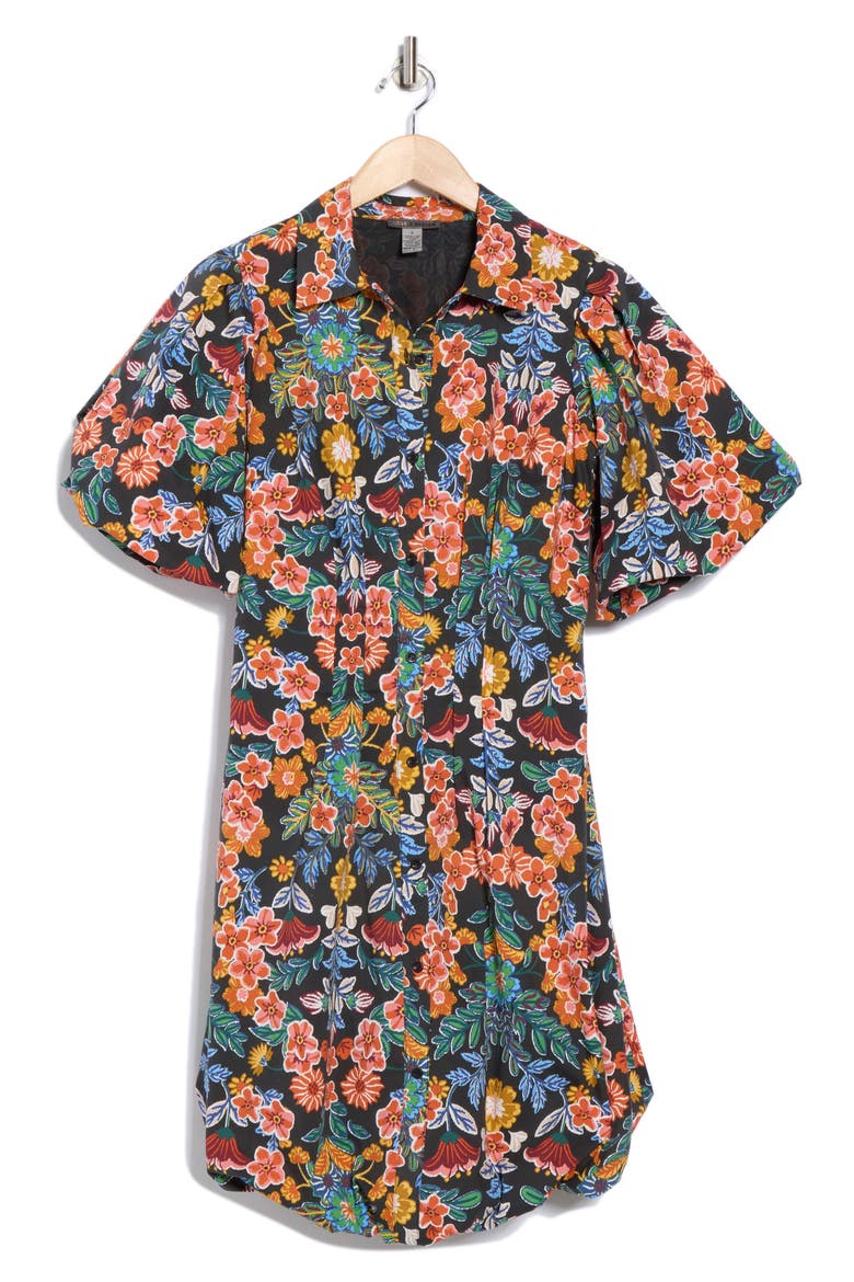 Puff Sleeve Bubble Hem Shirtdress, Alternate, color, FOLK FLOWER