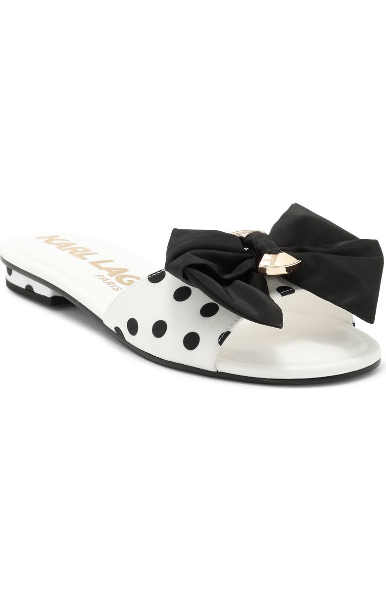 KARL LAGERFELD PARIS Ciaran Bow Slide Sandal, Main, color, White/ Black
