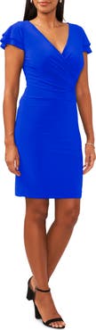 Chaus Flutter Sleeve Surplice V-Neck Sheath Dress