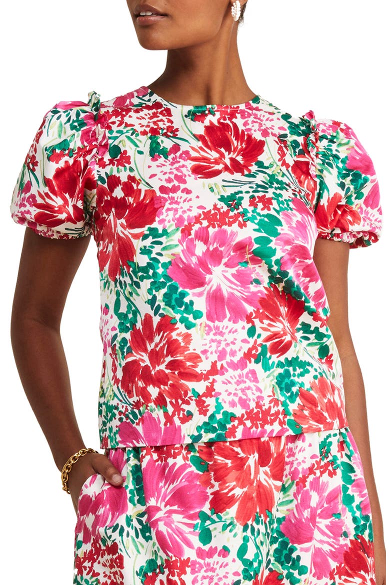 Brush Floral Print Puff Sleeve Top, Main, color, BRUSH FLORAL - MARSH