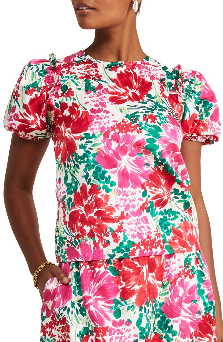 vineyard vines Brush Floral Print Puff Sleeve Top, Main, color, Brush Floral - Marsh