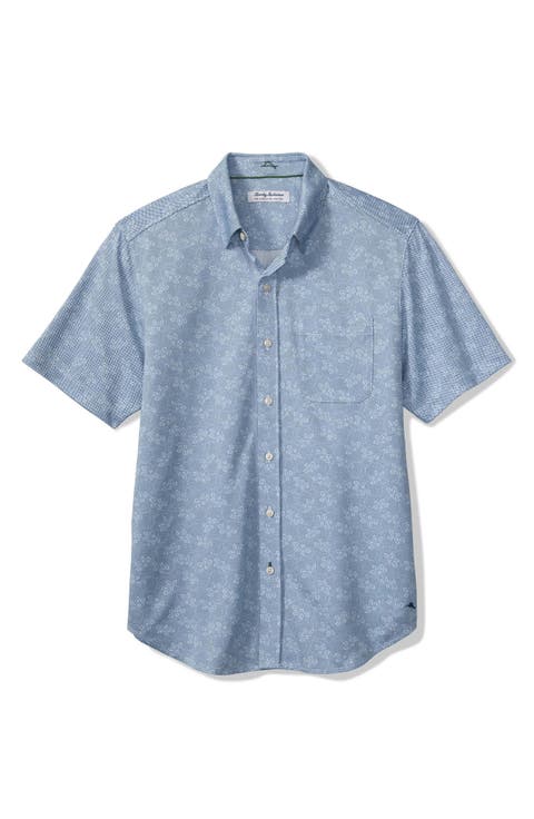 San Lucio Lotus Floral IslandZone® Short Sleeve Cotton Blend Button-Up Shirt (Big & Tall)