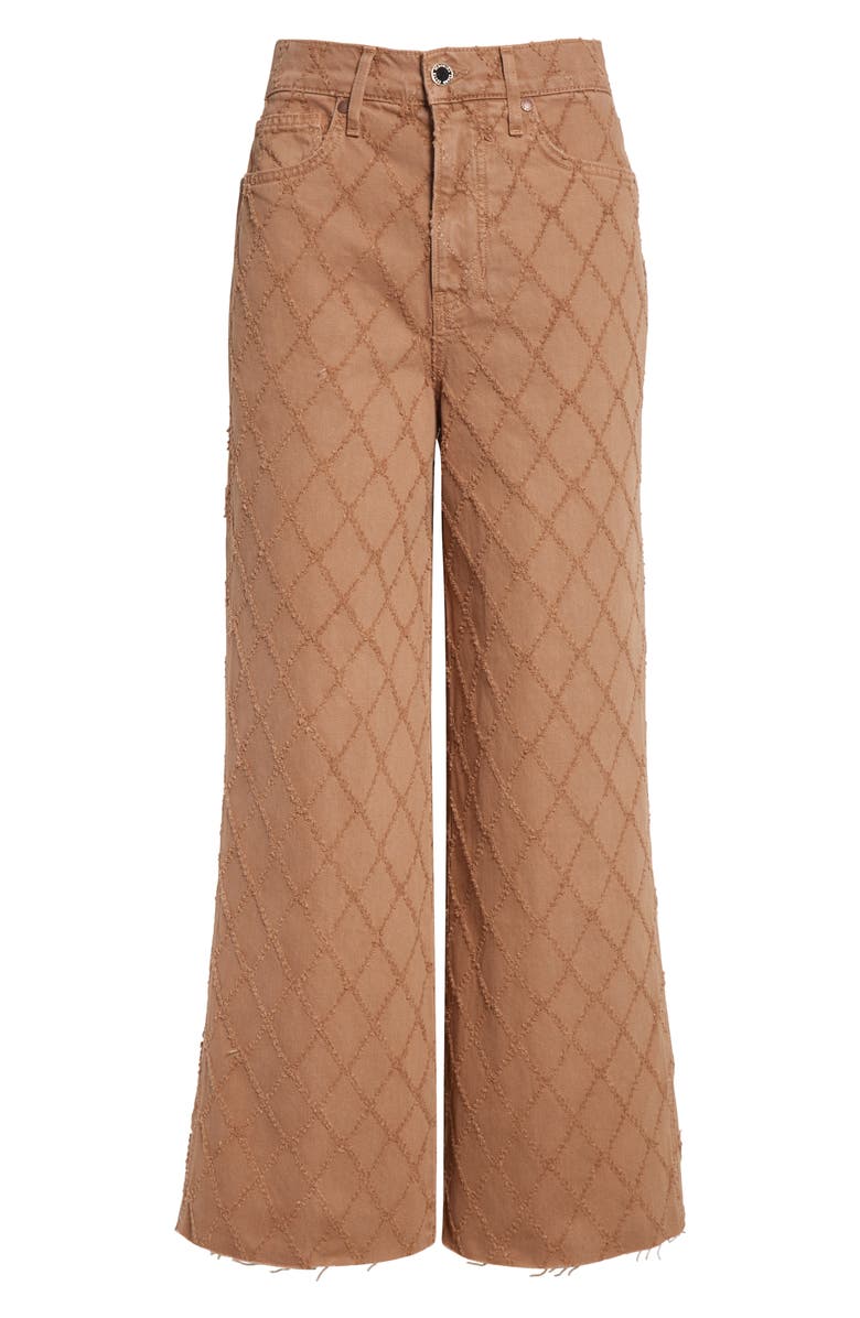 Veronica Beard High Waist Diamond Jacquard Crop Wide Leg Jeans, Alternate, color, Hazelnut Stone
