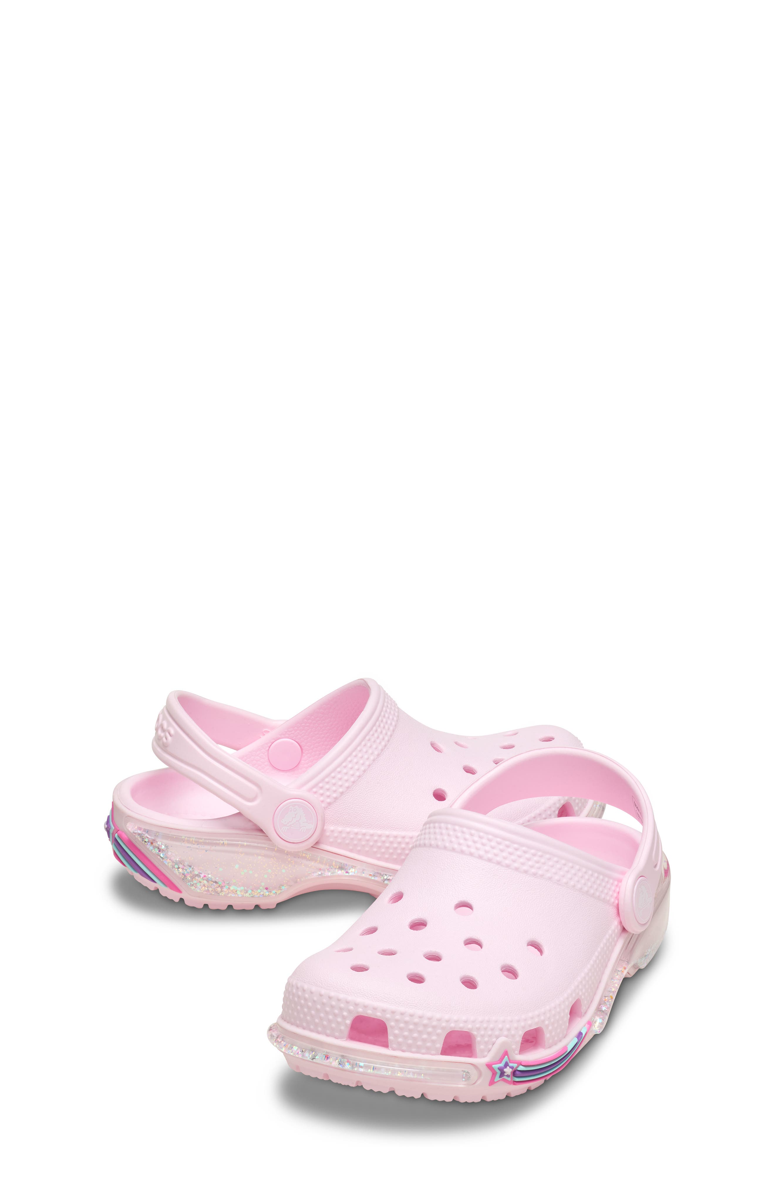 CROCS Kids
 Classic Star Sparkle Shaker Clog, Alternate, color, Pink Milk