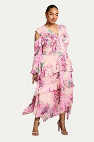 Coast Shoulder Printed Ruffle Midi Dress