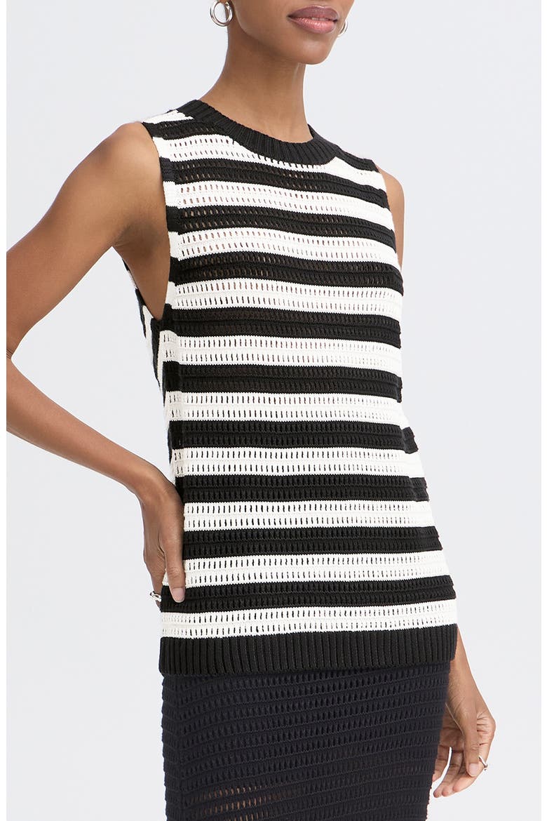 Stripe Knit Sleeveless Top, Main, color, BLACK W ALMOND MILK
