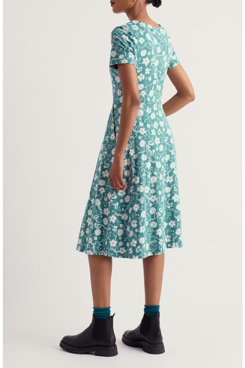 April Stretch Organic Cotton Fit & Flare Dress, Alternate, color, NASTURTIUM PRESS ESTUARY
