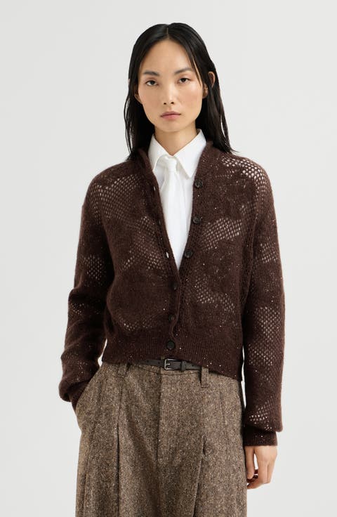 Lace flowers cardigan in sparkling mohair and virgin wool