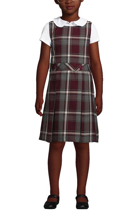 School Uniform Girls Plus Plaid Jumper Top of Knee