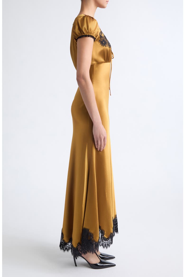 Sienne Lace Trim Satin Midi Dress, Alternate, color, HONEY BRONZE/ BLACK