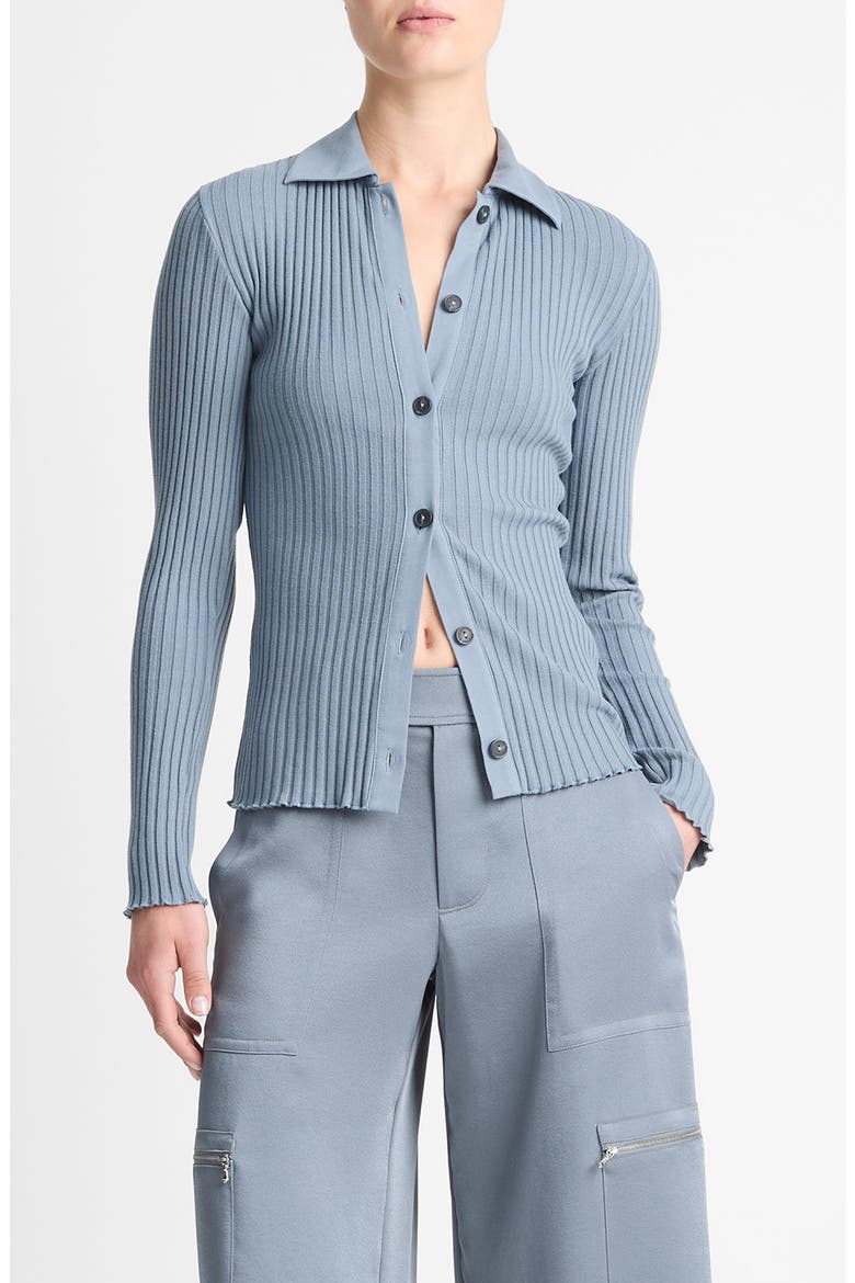 Front Button Rib Polo Top, Main, color, GRAPHITE