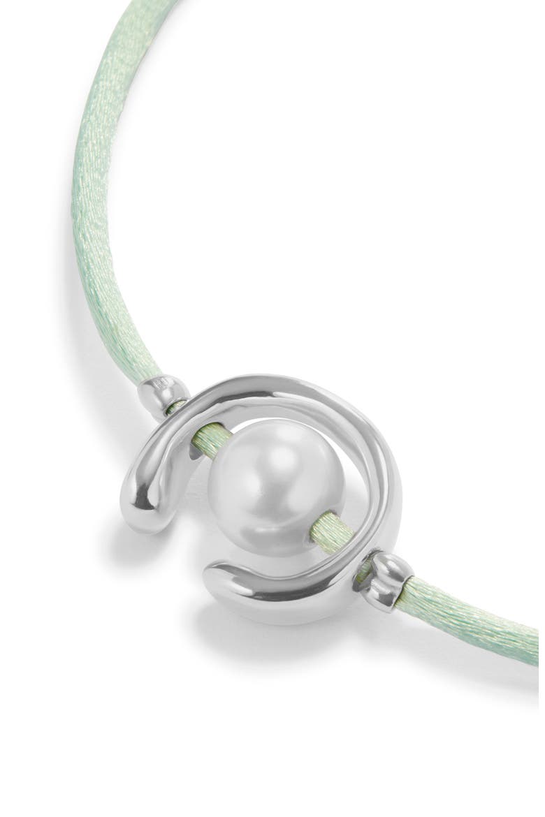 Blue Silk-Style Thread Bracelet with Pearl Shell Detail, Alternate, color, Silver