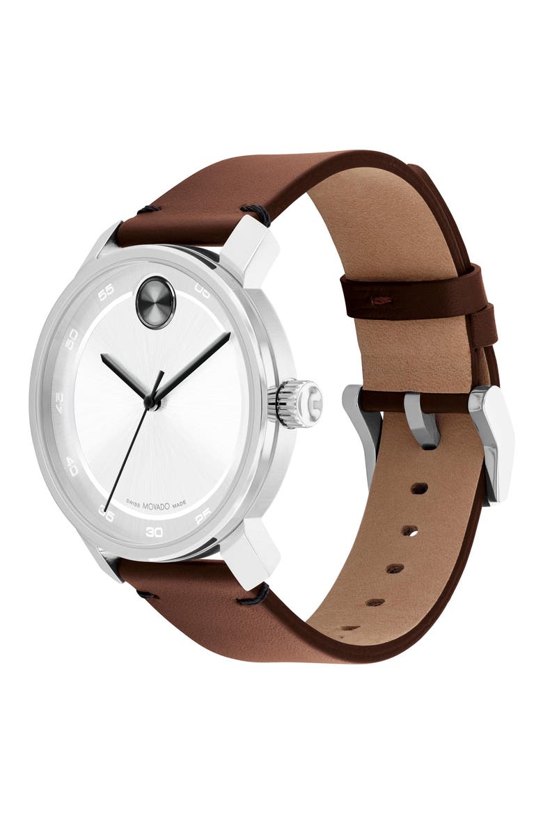 Bold Access Leather Strap Watch, 41mm, Alternate, color, WHITE