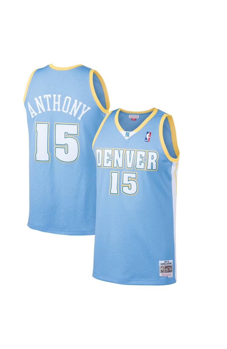 Mitchell & Ness Men's Mitchell & Ness Carmelo Anthony Light Blue Denver Nuggets Hardwood Classics Swingman Jersey, Main, color,