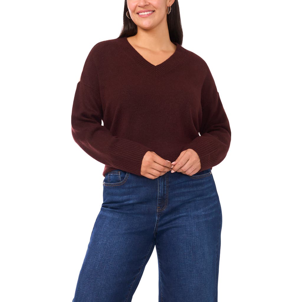 Vince Camuto Colorblock V-neck Sweater In Burgundy