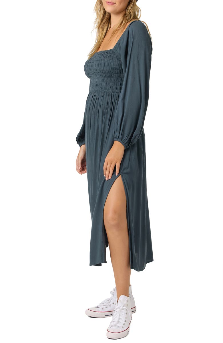 O'Neill Gracyn Smocked Long Sleeve Maxi Dress, Alternate, color, Slate