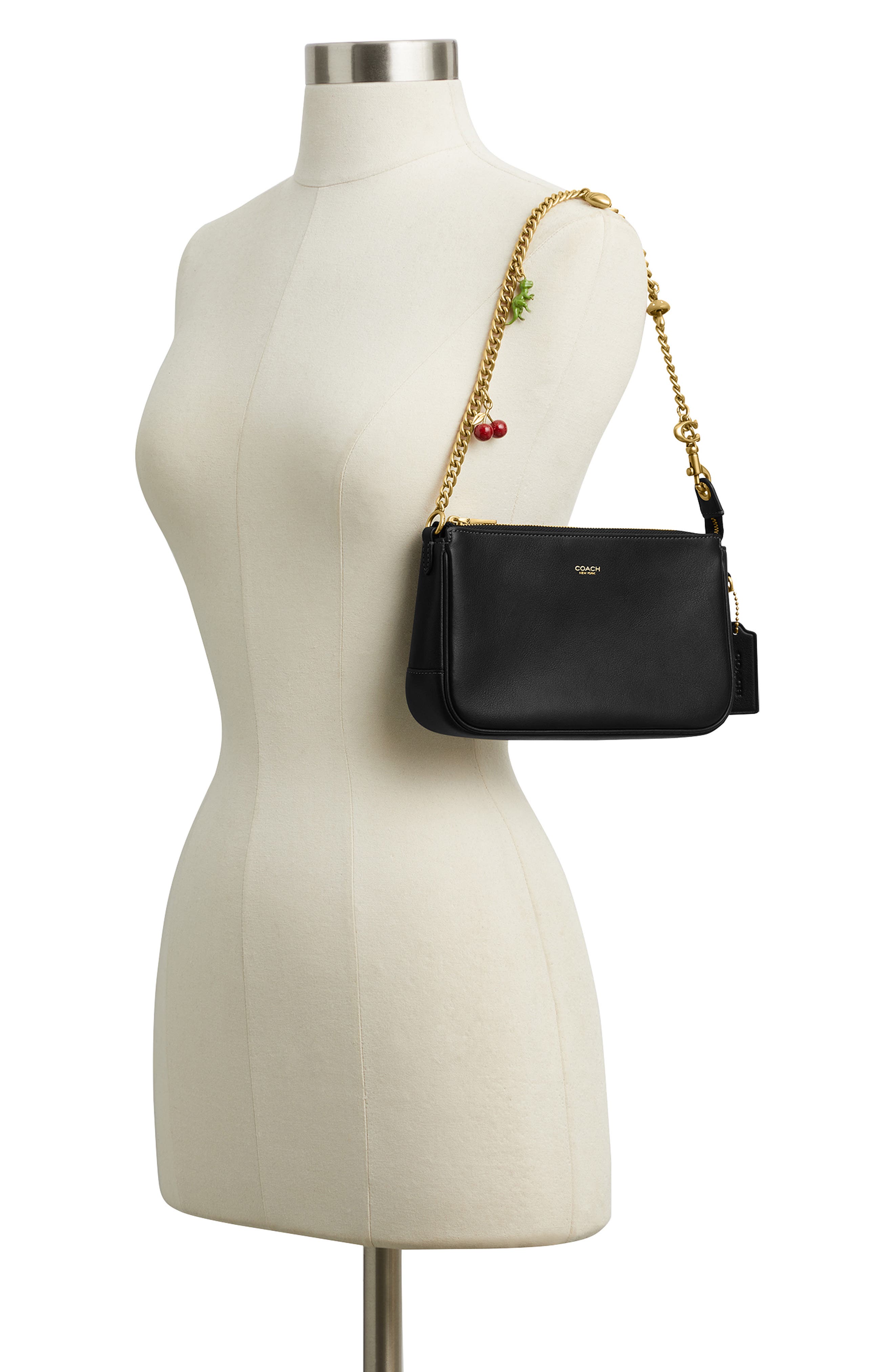 Plaza Leather Bag with Charm Chain Strap, Alternate, color, B4/ BLACK
