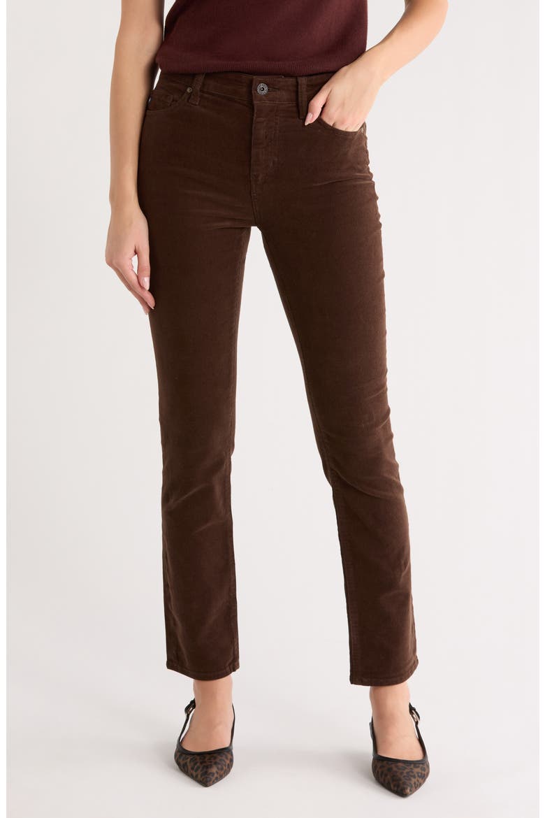 Mari Mid Rise Slim Straight Leg Velvet Jeans, Main, color, RICH UMBER