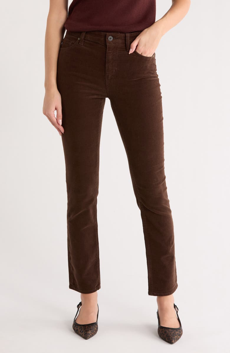 AG Mari Mid Rise Slim Straight Leg Velvet Jeans, Main, color, Rich Umber