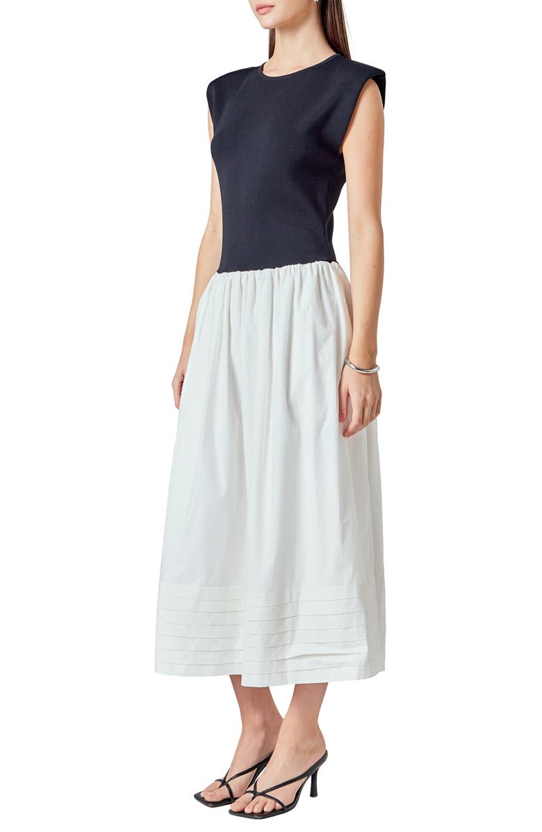 Endless Rose Mixed Media Knit Midi Dress, Alternate, color, Black/ Ivory