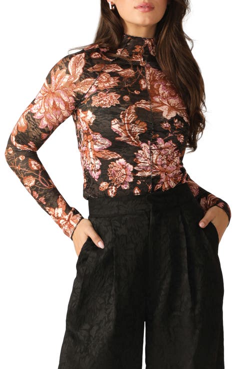 Floral Long Sleeve Stretch Lace Top