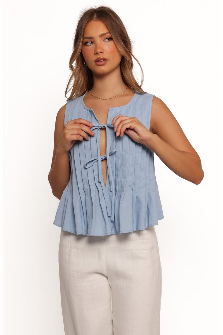 Delia Tie Front Pleat Tank, Alternate, color, BLUE