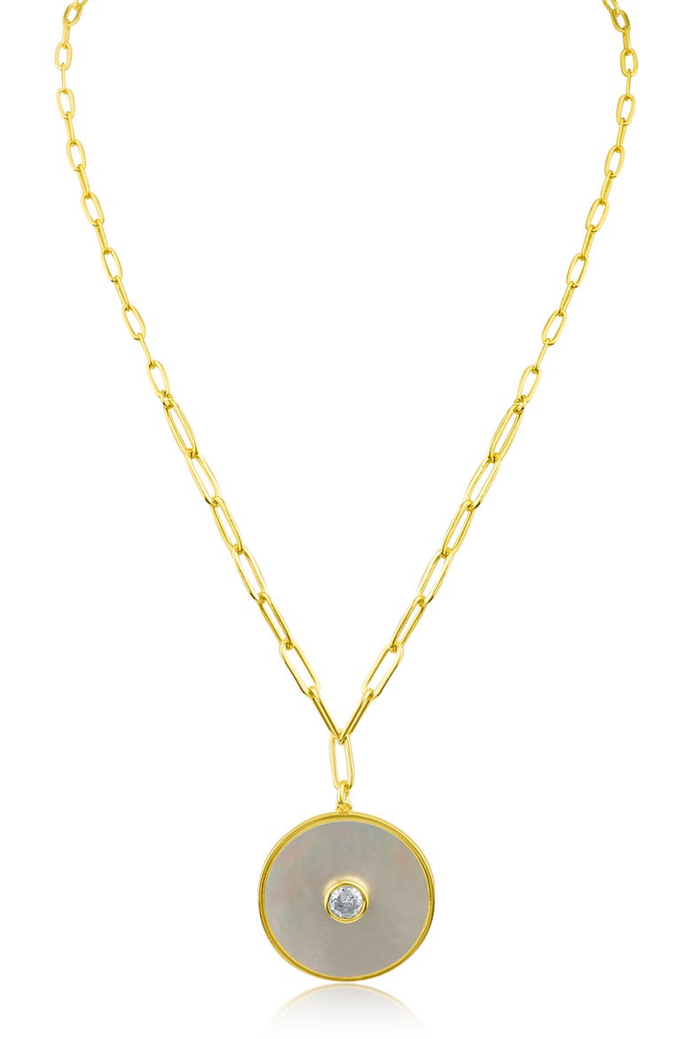 Medallion Mother of Pearl & CZ Pendant Necklace, Main, color, WHITE/ CLEAR/ GOLD