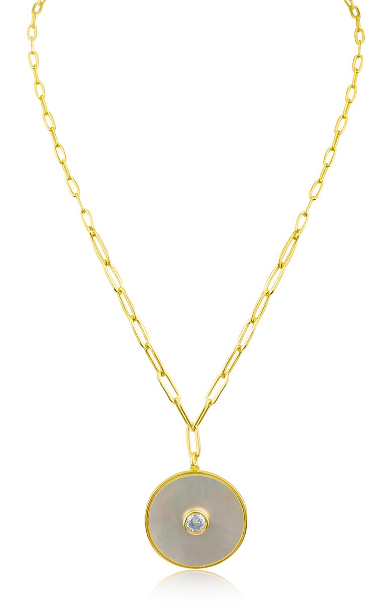 CZ by Kenneth Jay Lane Medallion Mother of Pearl & CZ Pendant Necklace, Main, color,