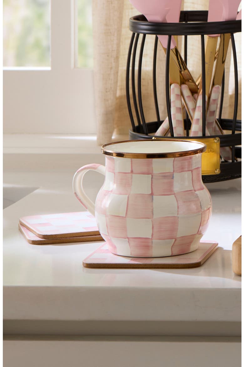 Set of 4 Rosy Check Cork Back Coasters, Alternate, color, ROSY
