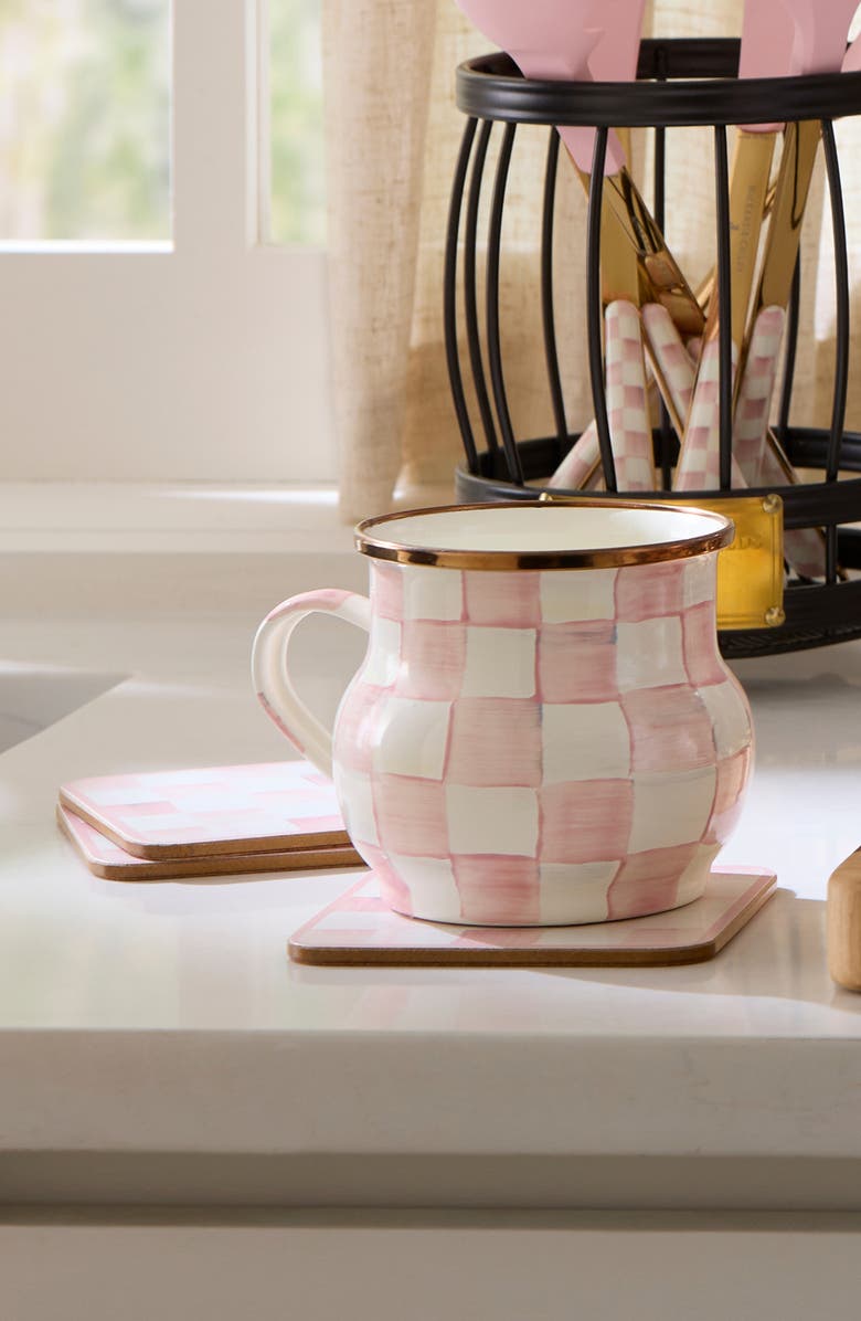 MACKENZIE CHILDS Set of 4 Rosy Check Cork Back Coasters, Alternate, color, Rosy