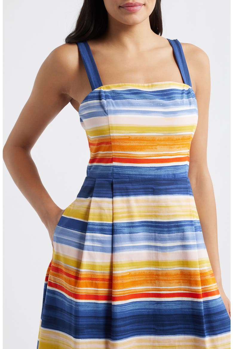 Stripe Cotton Blend Midi Dress, Alternate, color, ORANGE MULTI