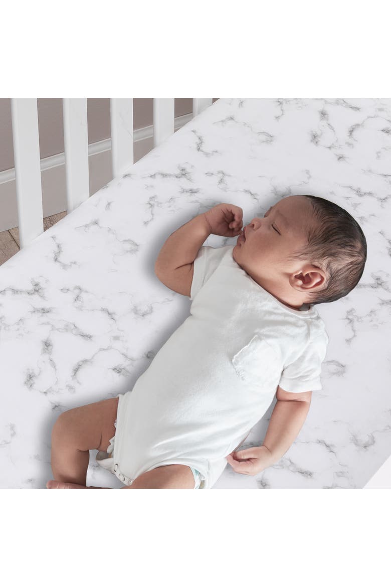 Signature Marble Organic Cotton Fitted Crib Sheet, Alternate, color, Gray