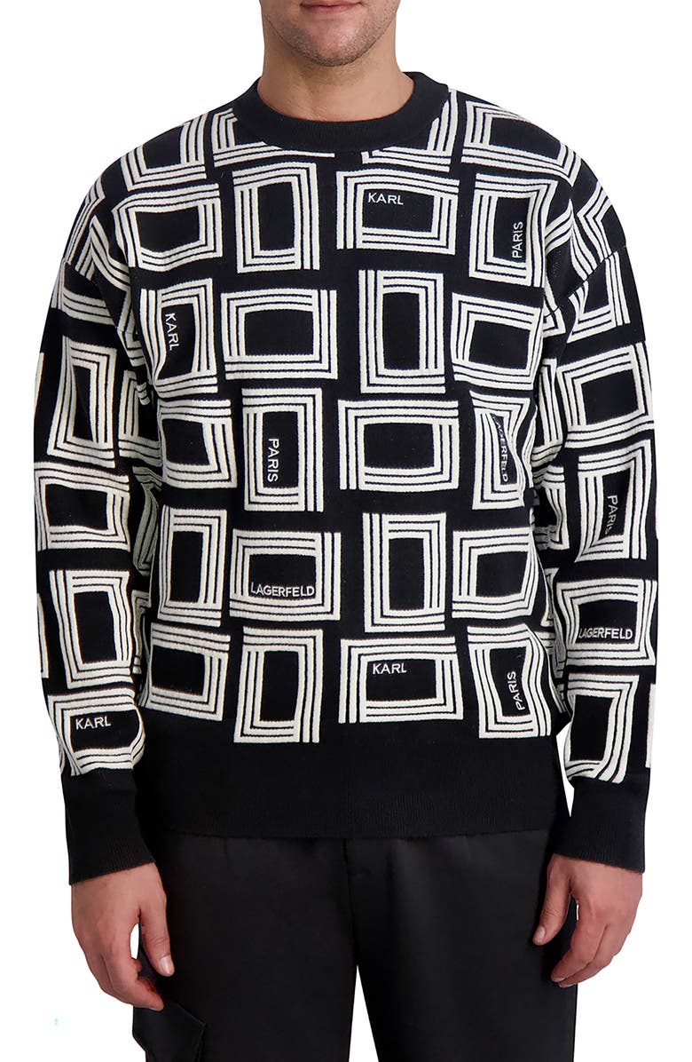 KARL LAGERFELD PARIS Monogram Raised Jacquard Square Sweater, Main, color, 