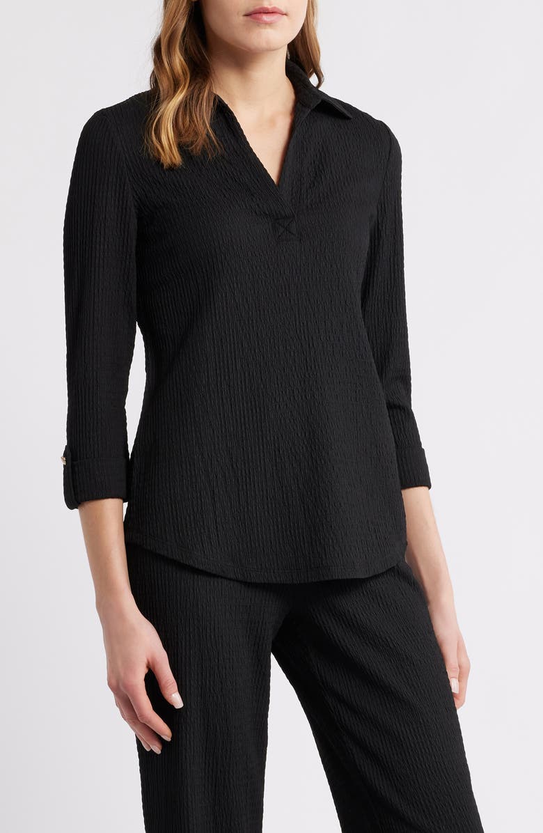 AK ANNE KLEIN Textured Ridge Knit Popover Top, Main, color, Anne Black