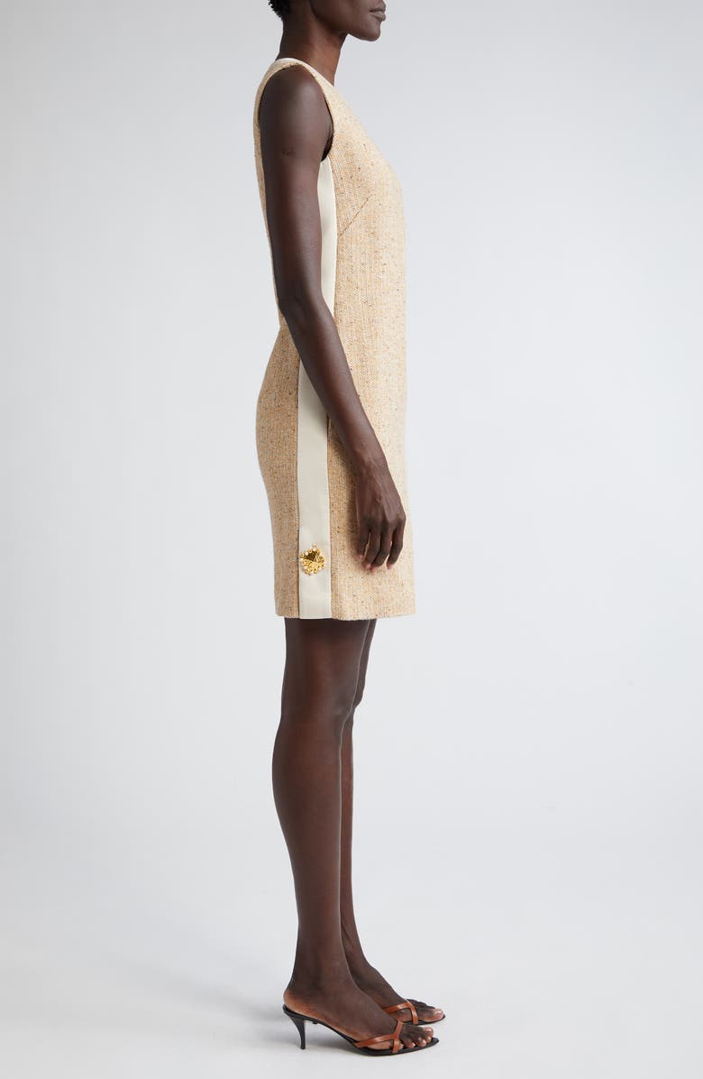 ST. JOHN Crepe Trim Sleeveless Tweed Dress, Alternate, color,